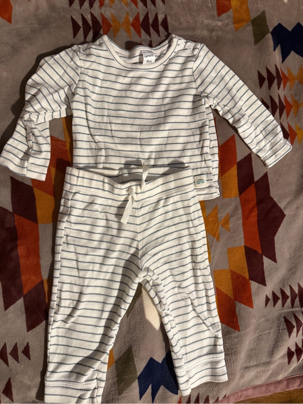 Carter's White and Blue Striped Cotton Jogger Bottoms Set